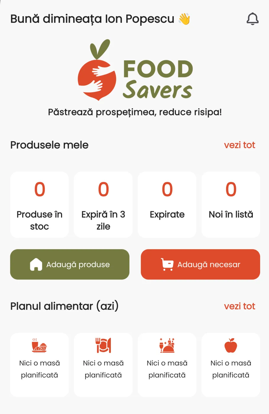 Captură oficială Food Savers: inventarul alimentelor și planificarea meselor